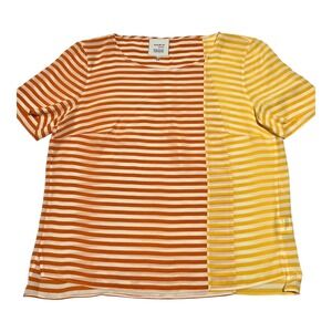 Akris Punto Women's 100% Silk Striped Semi Sheer Hi Lo Top Size 10